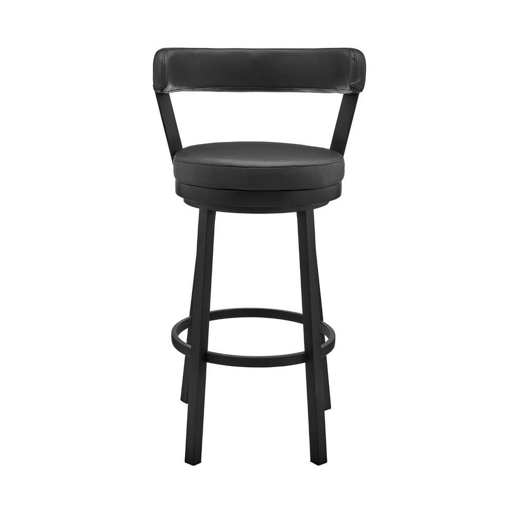 HomeRoots 26 in. Chic Black Faux Leather with Black Finish Swivel Bar