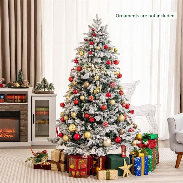 6 ft. Pre-lit Snow Flocked Hinged Artificial Christmas Tree with 260 LED Lights
