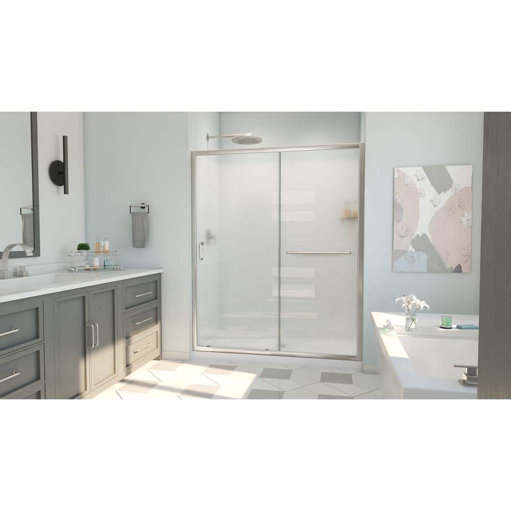 Brushed Nickel Semi-Frameless Sliding Shower Kit with Frosted Glass