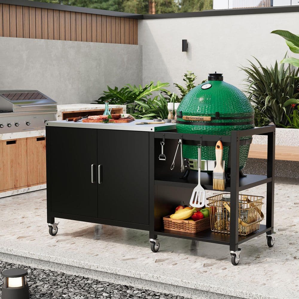 FUFU&GAGA 60.8 in. Outdoor Kitchen Grill Cart with Stainless Steel