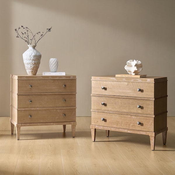 Nikolaus Acorn Transitional 3-Drawer Nightstand with Charging Station (Set of 2)