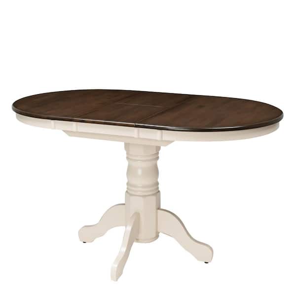 CorLiving Dillon Dark Brown and Cream Wood Extendable Oval Pedestal Dining Table