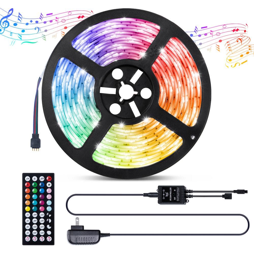16.4ft RGB LED Light Strip 5050 LED Tape Lights with Remote and Control Box 
