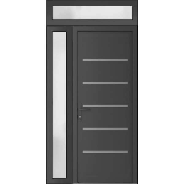 VDOMDOORS 42 in. x 94 in. Right-hand/Inswing Frosted Glass Antracite Grey Steel Prehung Front Door with Hardware