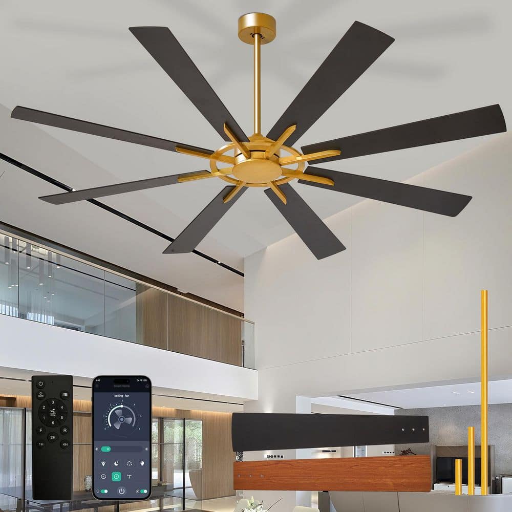 72 in. Black Brushed Walnut 8 Blade Downrod Mount Large Ceiling Fans with No Light Included Remote APP Control Timer price history on PriceWatchPro
