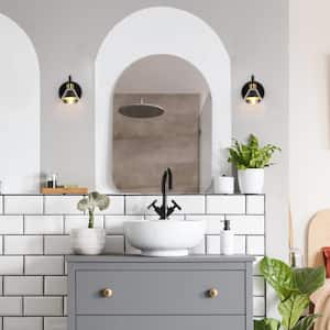 Modern Black Bathroom Vanity Light, 1-Light Brass Bell Wall Sconce Light with Double Shades