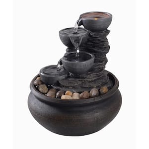 7.9 in. H 4-Tier Indoor/Outdoor Tabletop Water Fountain with LED Lights in Stone Gray