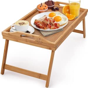 11 in W x 9 in H x 19 D Rectangular Bamboo Wood Breakfast in Bed Tray Table with Folding Legs