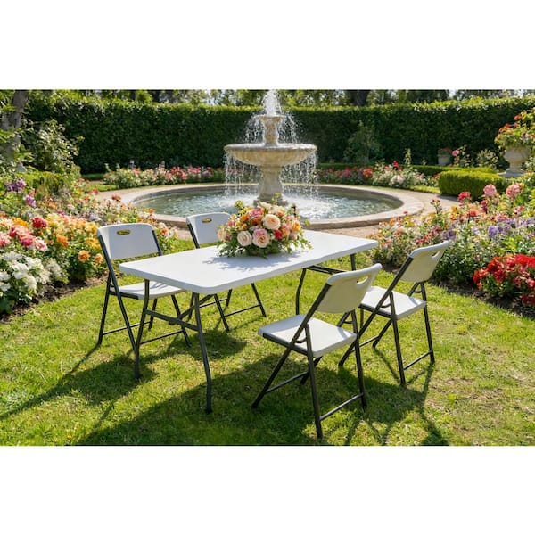 HDX Metal Frame Almond Resin Seat Indoor/Outdoor Folding Chair THD