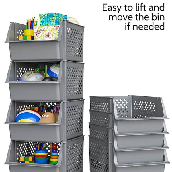 19 qt. Plastic Stackable Storage Bins for Pantry in Gray (4-Pack)