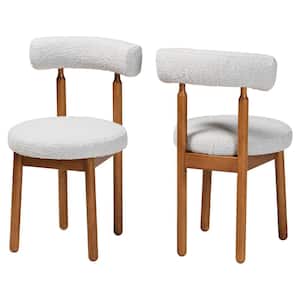 Edric Light Grey and Walnut Brown Boucle Fabric Dining Chair (Set of 2)