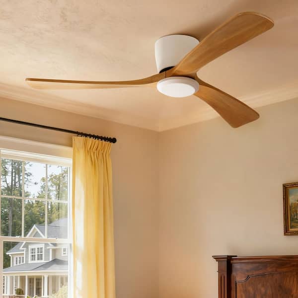 42 in. Indoor White 3 Solid Wood Blades Flush Mount Standard Ceiling Fan with DC Motor and Remote Control Included
