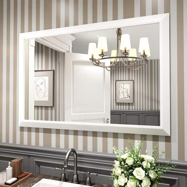 Apmir 48 in. W x 32 in. H Rectangular Aluminum Alloy Framed and Tempered Glass Wall Bathroom Vanity Mirror in Matte White