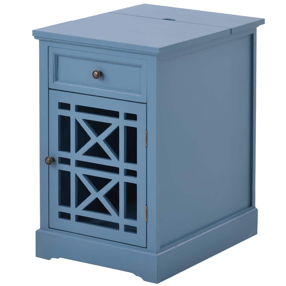 LUCKY ONE Retro 15.7 in. Navy Blue Short Rectangular Paulownia End