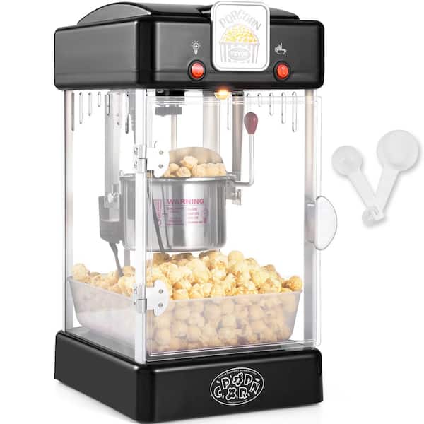 VEVOR Popcorn Maker, 300-Watt Popcorn Machine, 2.5 oz. Kettle Makes 4 qt. per Batch with PP Door, Black