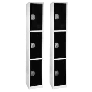 629-Series 72 in. H 3-Tier Steel Key Lock Storage Locker Free Standing Cabinets for Home, School, Gym in Black (2-Pack)