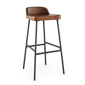 Industrial 29 in. Rustic Brown Low Back Metal Bar Stool Bar Height Saddle Seat Kitchen Stool