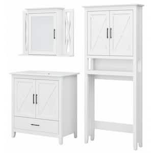 Key West 31.89 in. W x 18.31 in. D x 34.06 in. H Single Sink Bath Vanity in White Ash with White Wood Top and Mirror