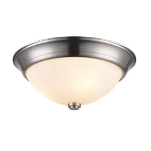 Mod Pod 15 in. 3-Light Brushed Nickel Flush Mount Ceiling Light Fixture with Frosted Glass Shade