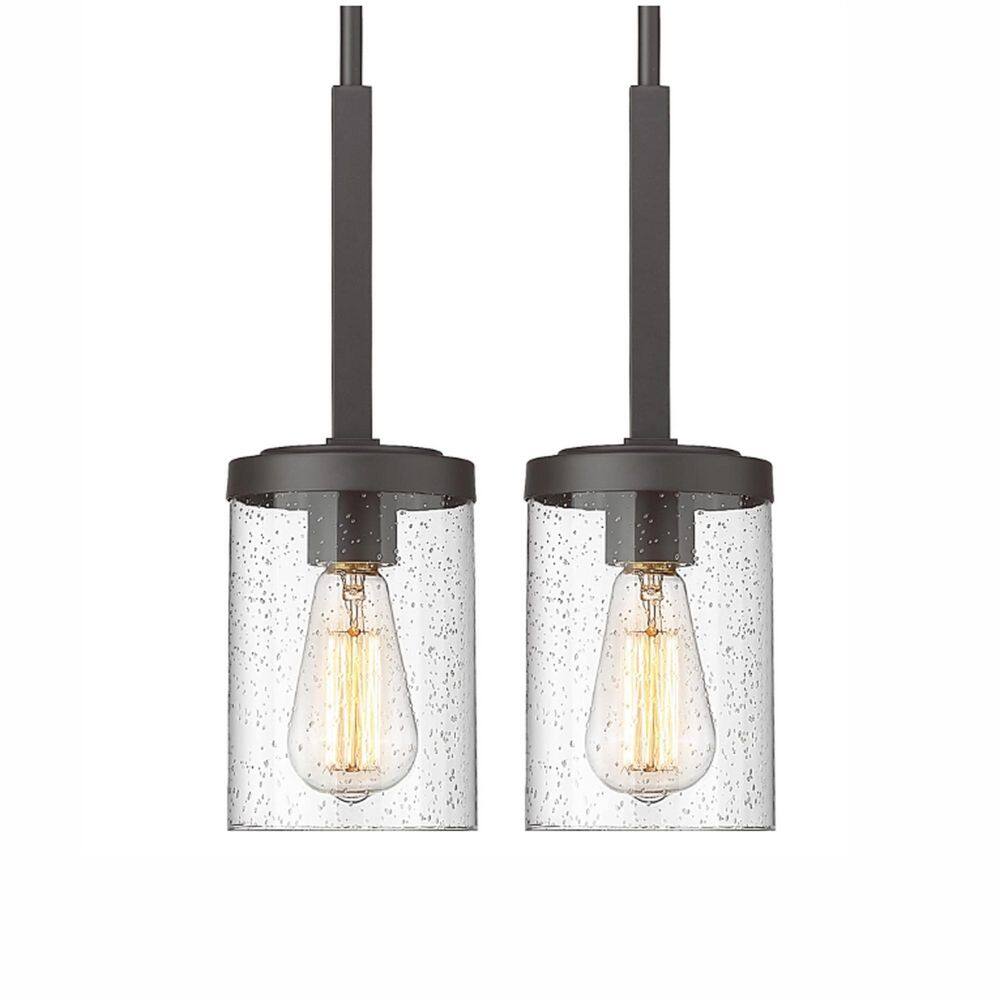 2-Pack 1-Light Black Farmhouse Pendant Lighting Kitchen Island Hanging Light Fixtures with Seeded Glass Shade price history on PriceWatchPro