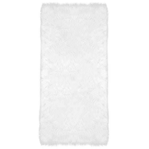 Faux Sheepskin Fur Furry White 2 ft. x 8 ft. Shaggy Fluffy Area Rug Runner Rug
