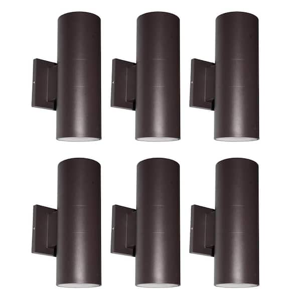 E ENERGETIC LIGHTING 150-Watt Equivalent Integrated LED Bronze Outdoor Wall Pack Light, 3000K Wall Cylinder Light Up and Down (6-Pack)