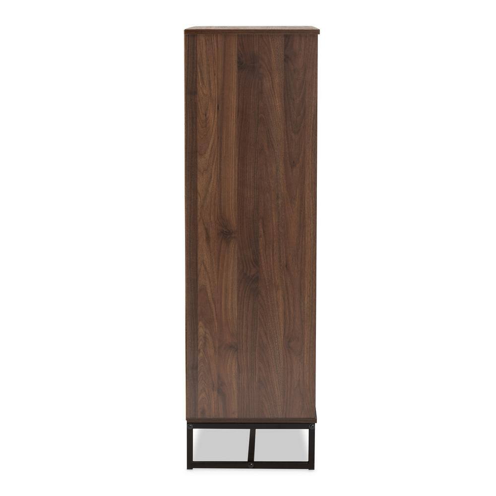 Neil Walnut Brown Wood and Black Metal Storage Cabinet