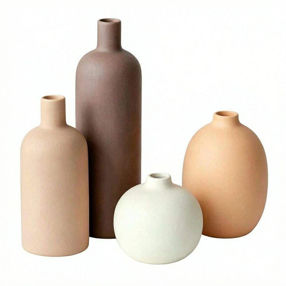 4-Piece Bathroom Accessory Set in Multi, Neutral Tone Modern Ceramic Vase Collection for Tabletop Shelf Home Decor price history on PriceWatchPro