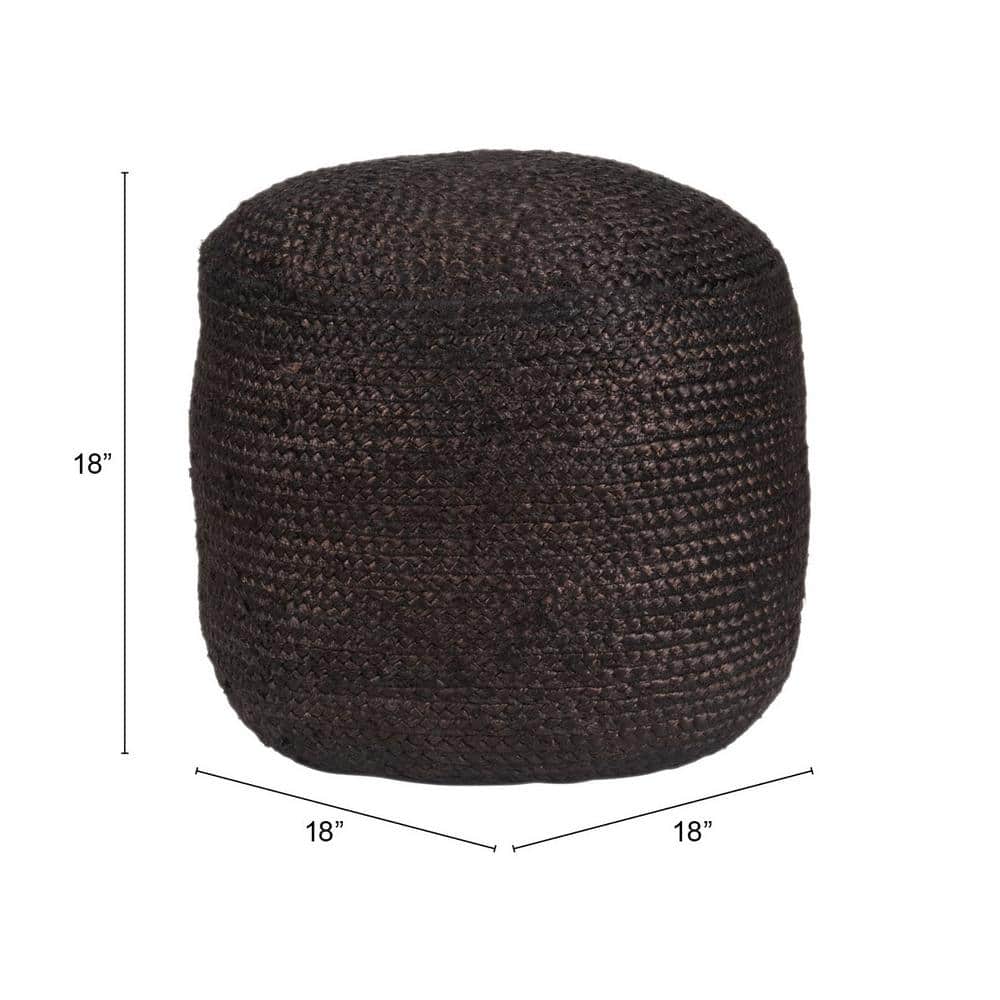 Round Black Tufted Boho-Chic Outdoor Pouf Ottoman