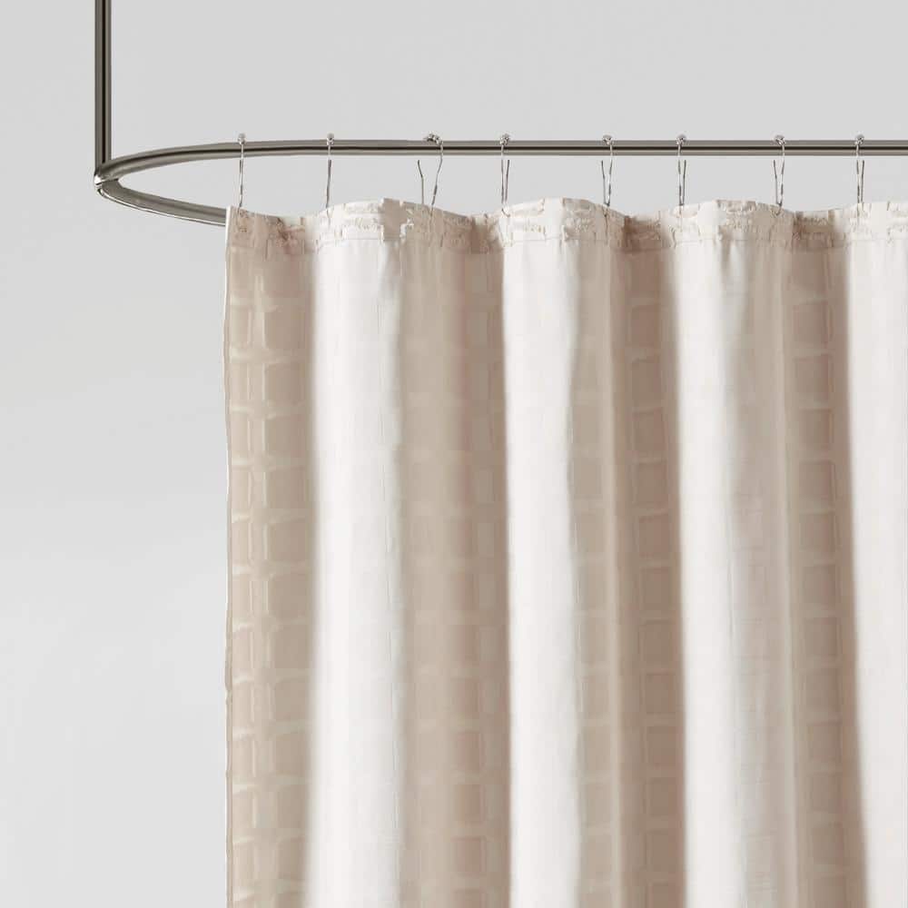 Cream Woven Geometric Textured Shower Curtain