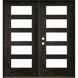 Modern 72 in. x 80 in. 5-Lite Right-Active/Inswing Clear Glass Baby Grand Stain Double Fiberglass Prehung Front Door