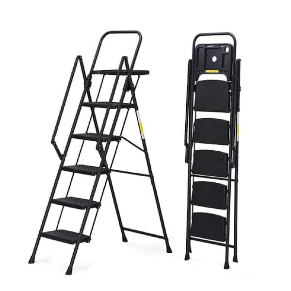 5.9 ft. 5-step Lightweight Portable Steel Foldable Step Stool Step Ladder with Wide Non-Slip Pedals