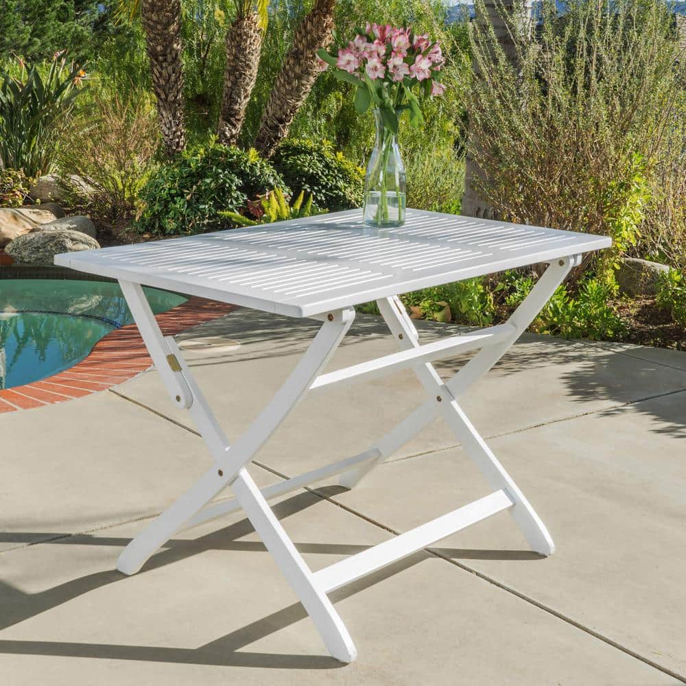 Wynter White Rectangular Folding Wood Outdoor Patio Dining Table
