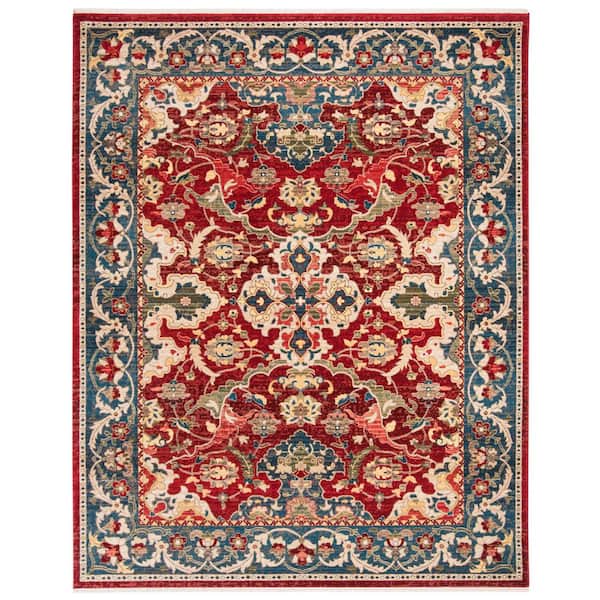 Kashan 7 ft. x 9 ft. Red/Blue Border Ornate Area Rug