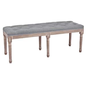 Gray French Vintage Ottoman Bench with Linen Upholstery (19 in. x 48 in. x 16.7 in.)