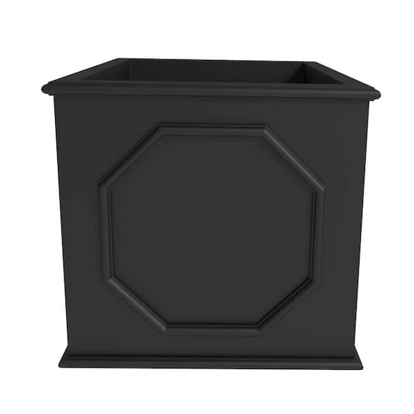 Sprout Modern Square Floor Planter in Fiberstone Indoot/Outdoor Cube Flower Pot with Drainage  (Black, 18 in. Wide)