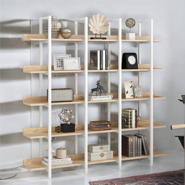 Asucoora Giltner 71 in. Wide White/Oak Metal 5-Shelf Etagere