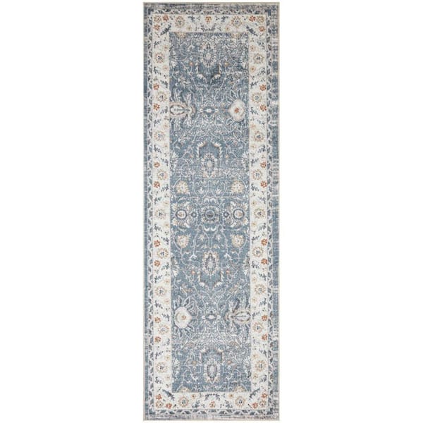 Astra Machine Washable Blue 2 ft. x 6 ft. Medallion Traditional Runner Area Rug