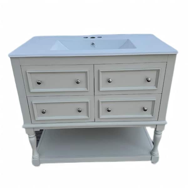 35.4 in. Storage Cabinet, Accent Cabinet with 4 Drawers and Open Storage Shelf, White