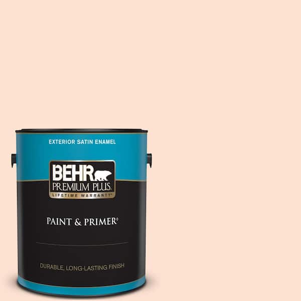 BEHR PREMIUM PLUS 1 gal. #220A-1 Powdered Peach Satin Enamel Exterior Paint & Primer