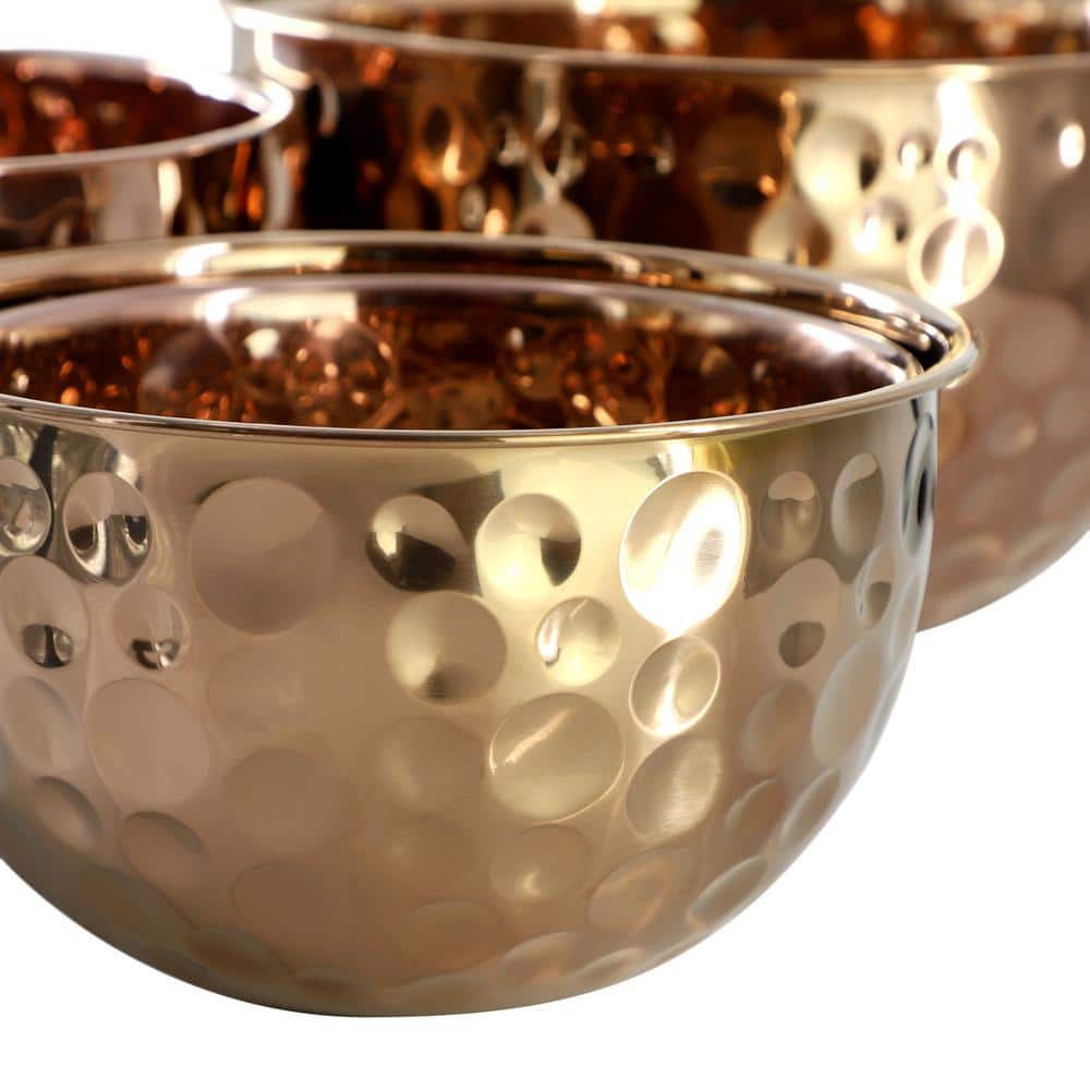 Hammered Copper 5-Piece Stainless Steel Serving Bowl Set