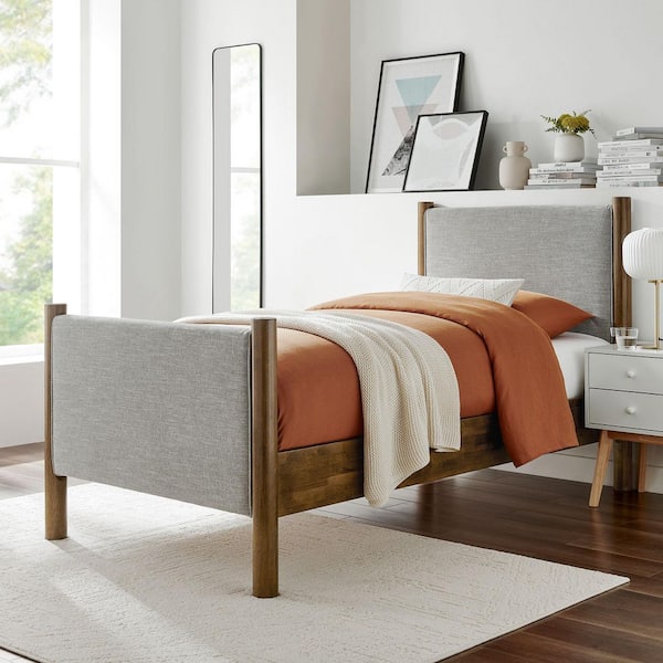 Maven Gray Wood Frame Twin Platform Bed with Upholstered Fabric Headboard and Footboard