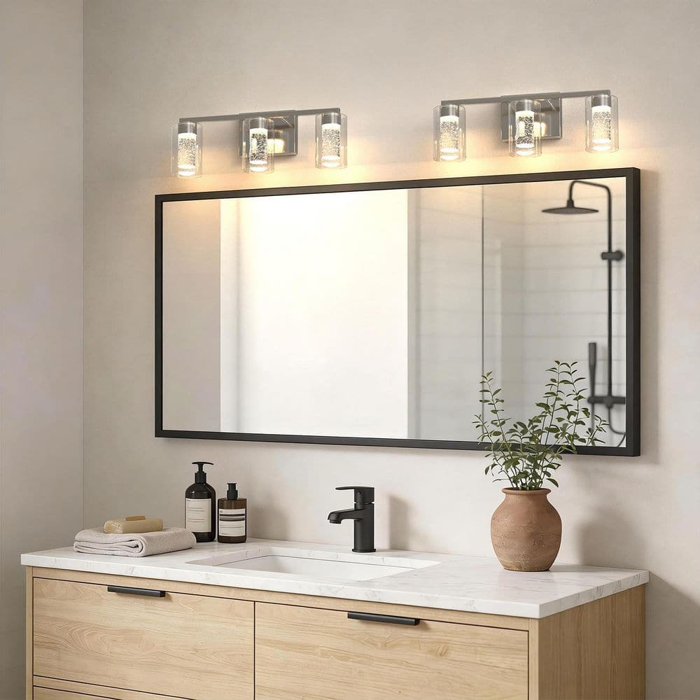 18 in. Modern 3-Light Nickel Crystal LED Vanity Light Fixtures for Bathroom with Crystal Glass Shades for Mirror or Sink price history on PriceWatchPro