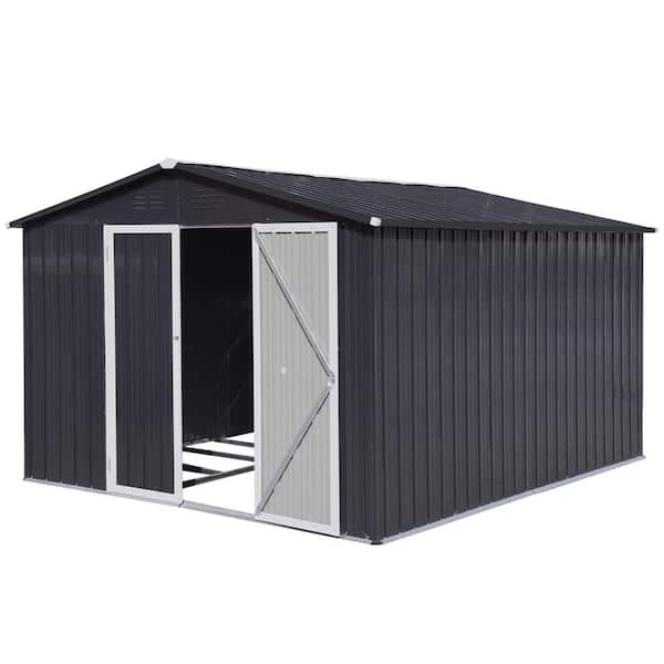 Huluwat 6 ft. W x 8 ft. D Dark Gray Metal Shed with Double Door (48 sq. ft.)