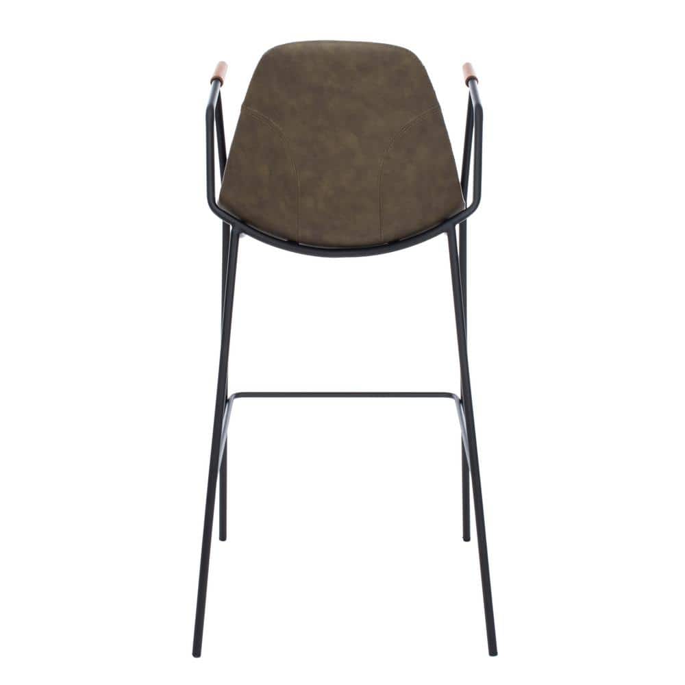 Tanner Transitional Olive Leather Bar Stool with Metal Frame