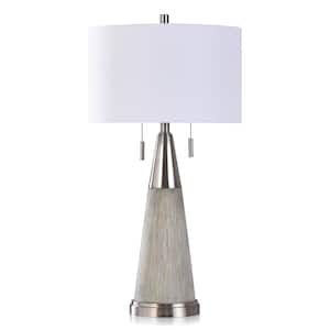 32 in. Glass Table Lamp - White Finish - Hardback Shade