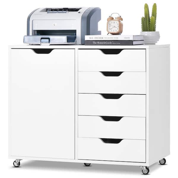 Costway 7 Drawer Chest Storage Dresser Floor Cabinet Organizer with Wheels  White