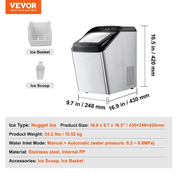 VEVOR Countertop Ice Maker 9.5 in. 37 lbs. /24 H Auto Self-Cleaning  Portable Ice Maker 2 Ways Water Refill Ice Machine, Black  JJBTMSZB37LBSQ39LV1 - The Home Depot