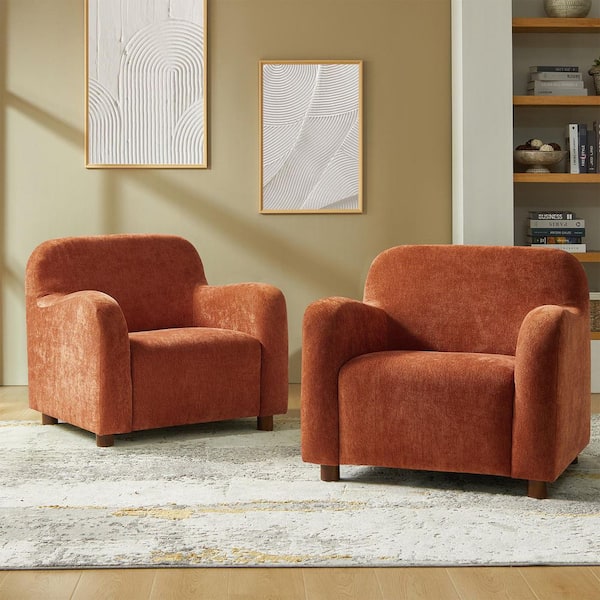 William Modern 35 in. Wide Rooibos Boucle Upholstered Armchair with Solid Wood Legs (Set of 2)