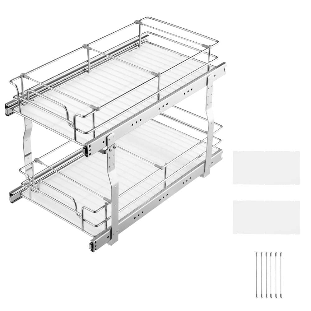 "2-Tier Silver Metal Pull Out Cabinet Organizer, Heavy Duty Pantry Shelves for Home Under Sink 12.1""Wx21""Dx15.2""H" price history on PriceWatchPro
